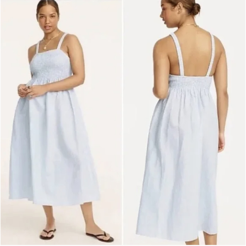 J. Crew White Smocked Linen Beach Dress